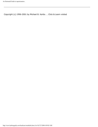 An illustrated Guide to tapestreamers..
Copyright (c) 1996-2001 by Michael B. Karbo . . Click & Learn visited
http://www.karbosguide.com/hardware/module4e.htm (4 of 4)7/27/2004 4:09:05 AM
 