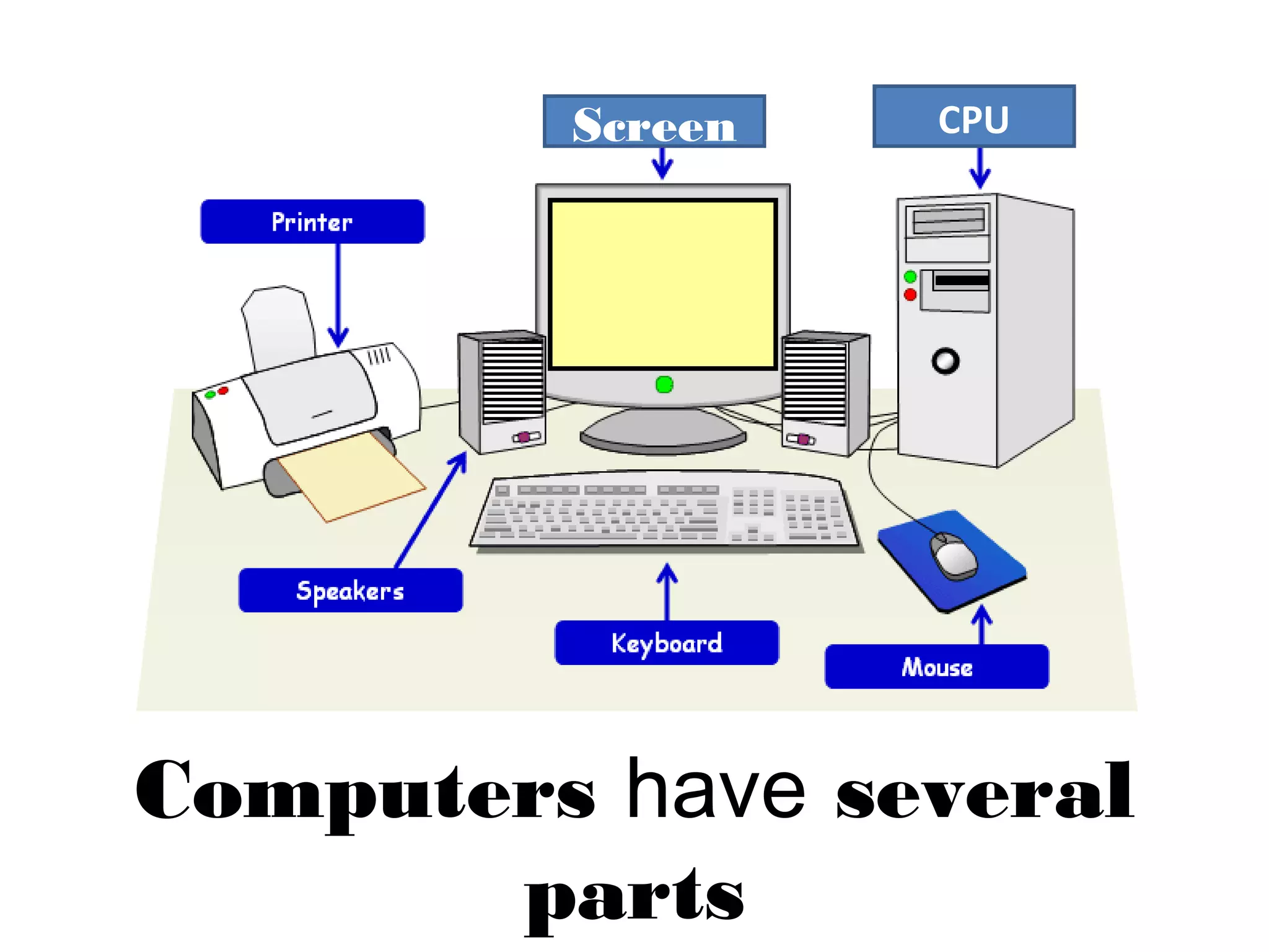Computers have several
parts
Screen CPU
