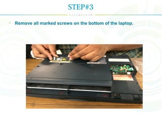 STEP#3
Remove all marked screws on the bottom of the laptop.
 