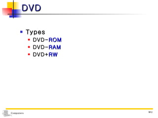 DVD Types DVD- ROM DVD- RAM DVD+ RW 