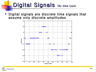 Digital Signals  (By data type) Digital signals are discrete time signals that assume only discrete amplitudes  