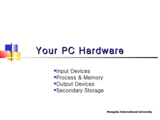 Your PC Hardware Input Devices Process & Memory Output Devices Secondary Storage 