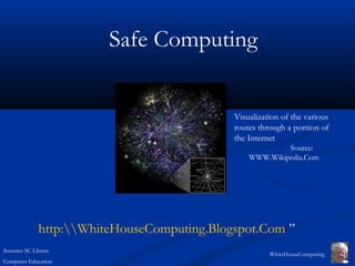 Socastee SC Library
Computer Education
WhiteHouseComputing
Safe Computing
Visualization of the various
routes through a portion of
the Internet
Source:
WWW.Wikipedia.Com
http:WhiteHouseComputing.Blogspot.Com ”
 