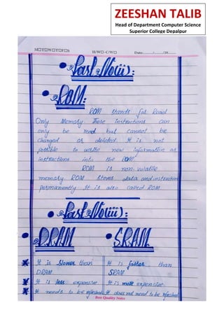 ZEESHAN TALIB
Head of Department Computer Science
Superior College Depalpur
 