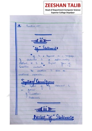 ZEESHAN TALIB
Head of Department Computer Science
Superior College Depalpur
 