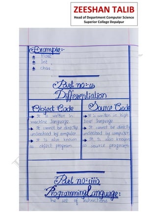 ZEESHAN TALIB
Head of Department Computer Science
Superior College Depalpur
 