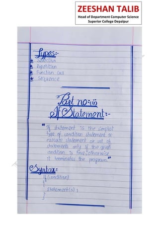 ZEESHAN TALIB
Head of Department Computer Science
Superior College Depalpur
 