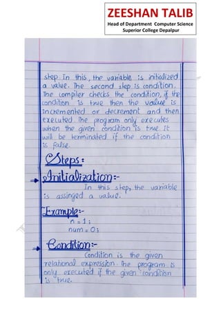 ZEESHAN TALIB
Head of Department Computer Science
Superior College Depalpur
 