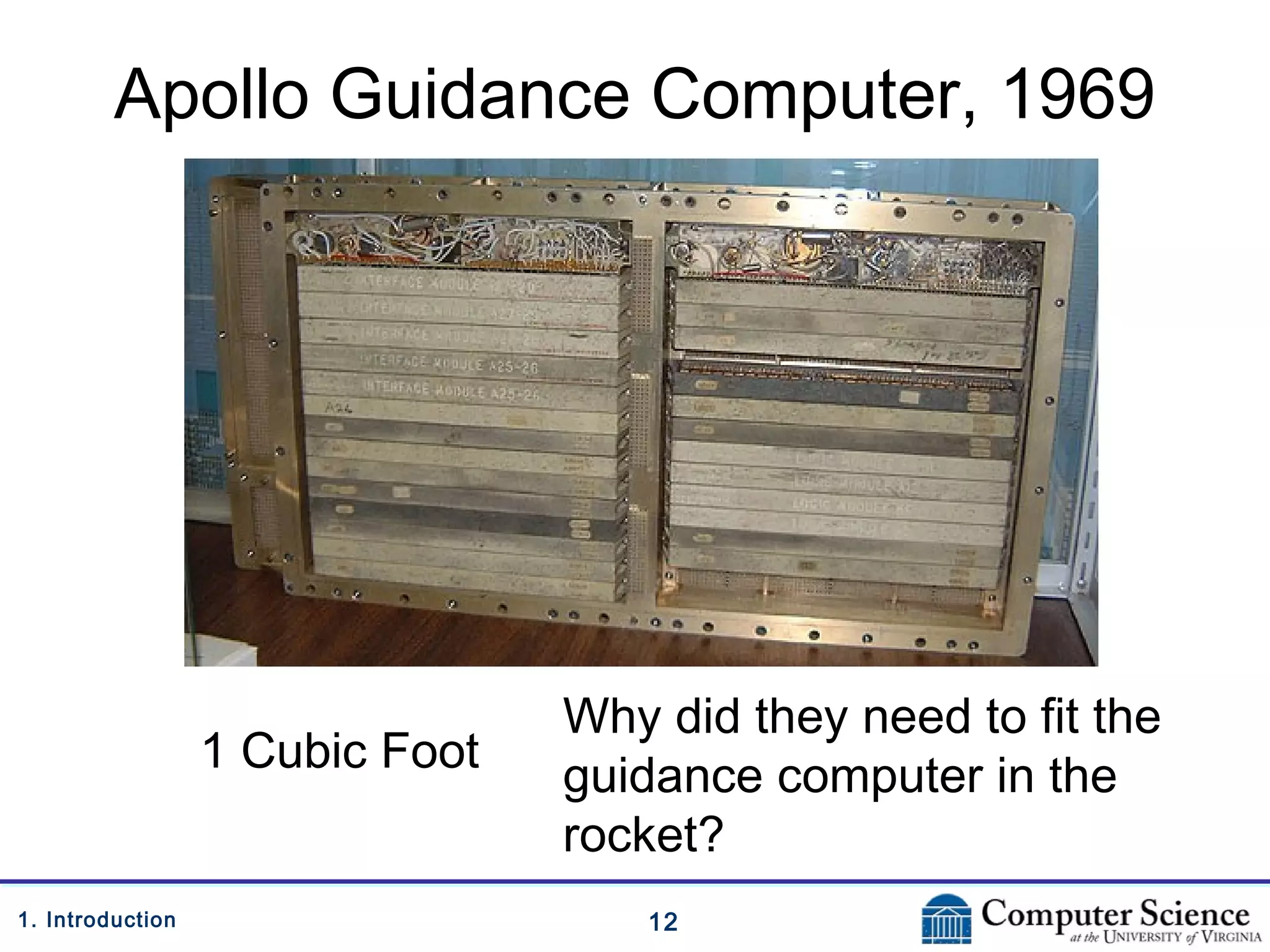 121. Introduction
Apollo Guidance Computer, 1969
1 Cubic Foot
Why did they need to fit the
guidance computer in the
rocket?
 