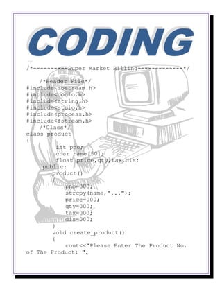 Computer science class 12 project on Super Market Billing | PDF