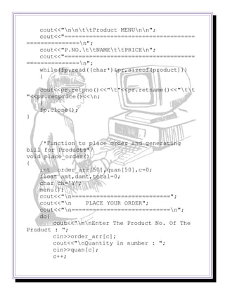 Computer science class 12 project on Super Market Billing | PDF