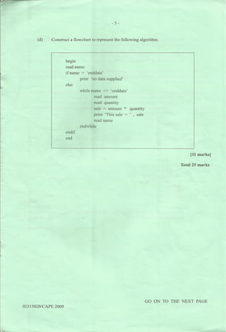 2009 CAPE Computer Science Paper Unit 1 Paper 02 - Past Paper