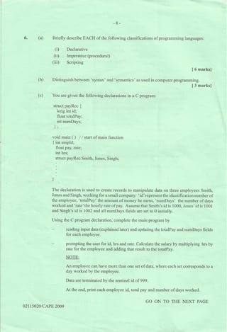 2009 CAPE Computer Science Paper Unit 1 Paper 02 - Past Paper | PDF
