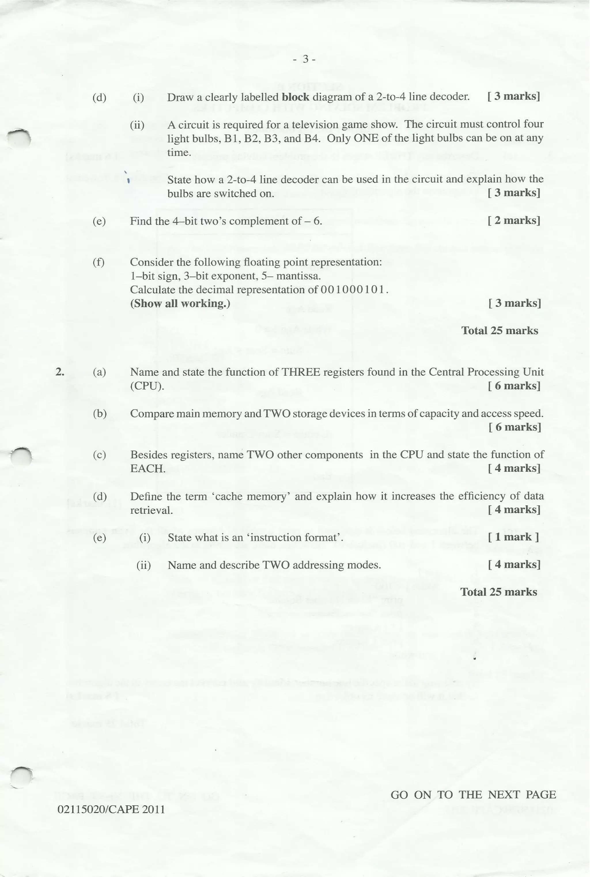2011 CAPE Computer Science Unit 1 Paper 02 - Past Paper