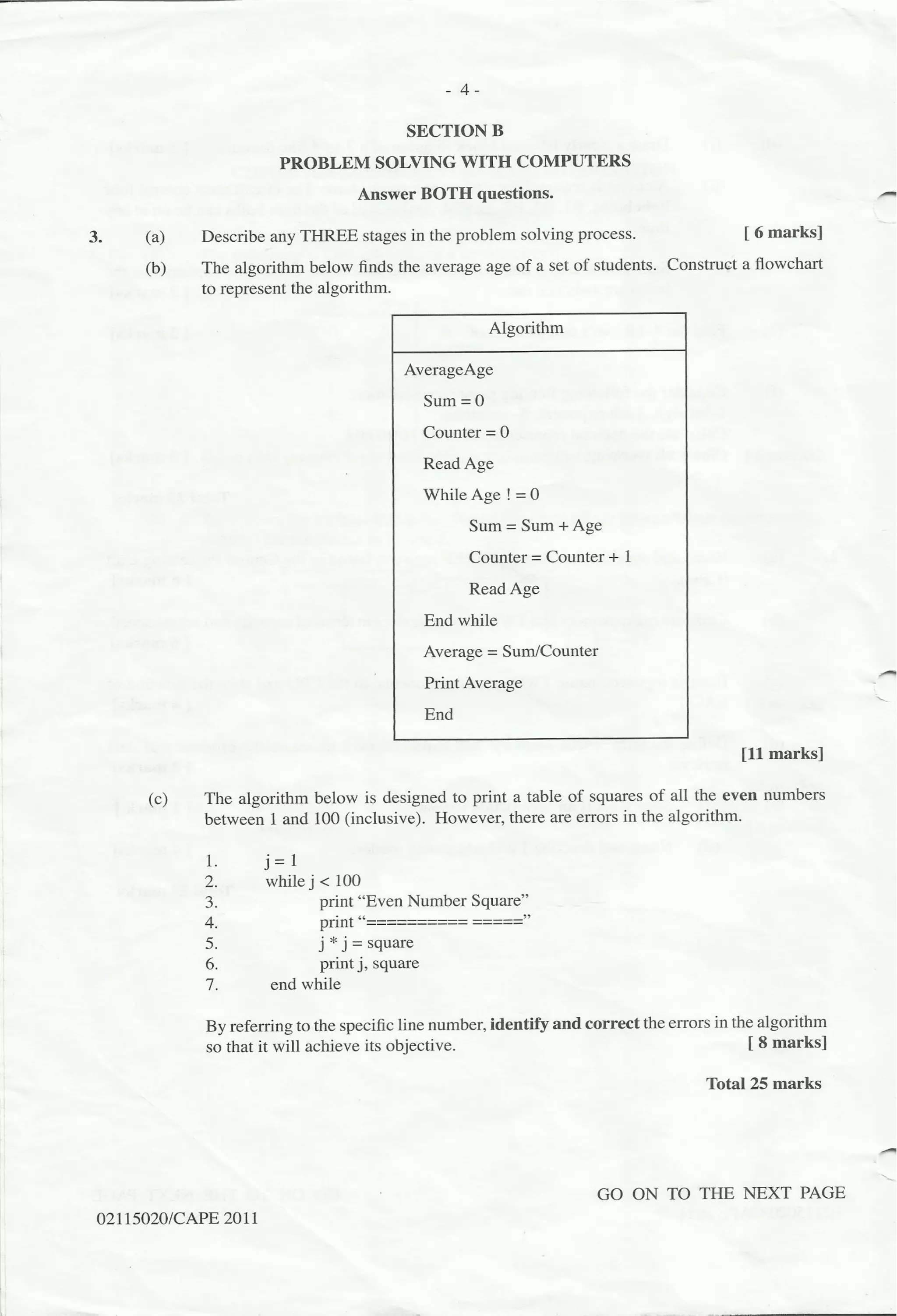 2011 CAPE Computer Science Unit 1 Paper 02 - Past Paper