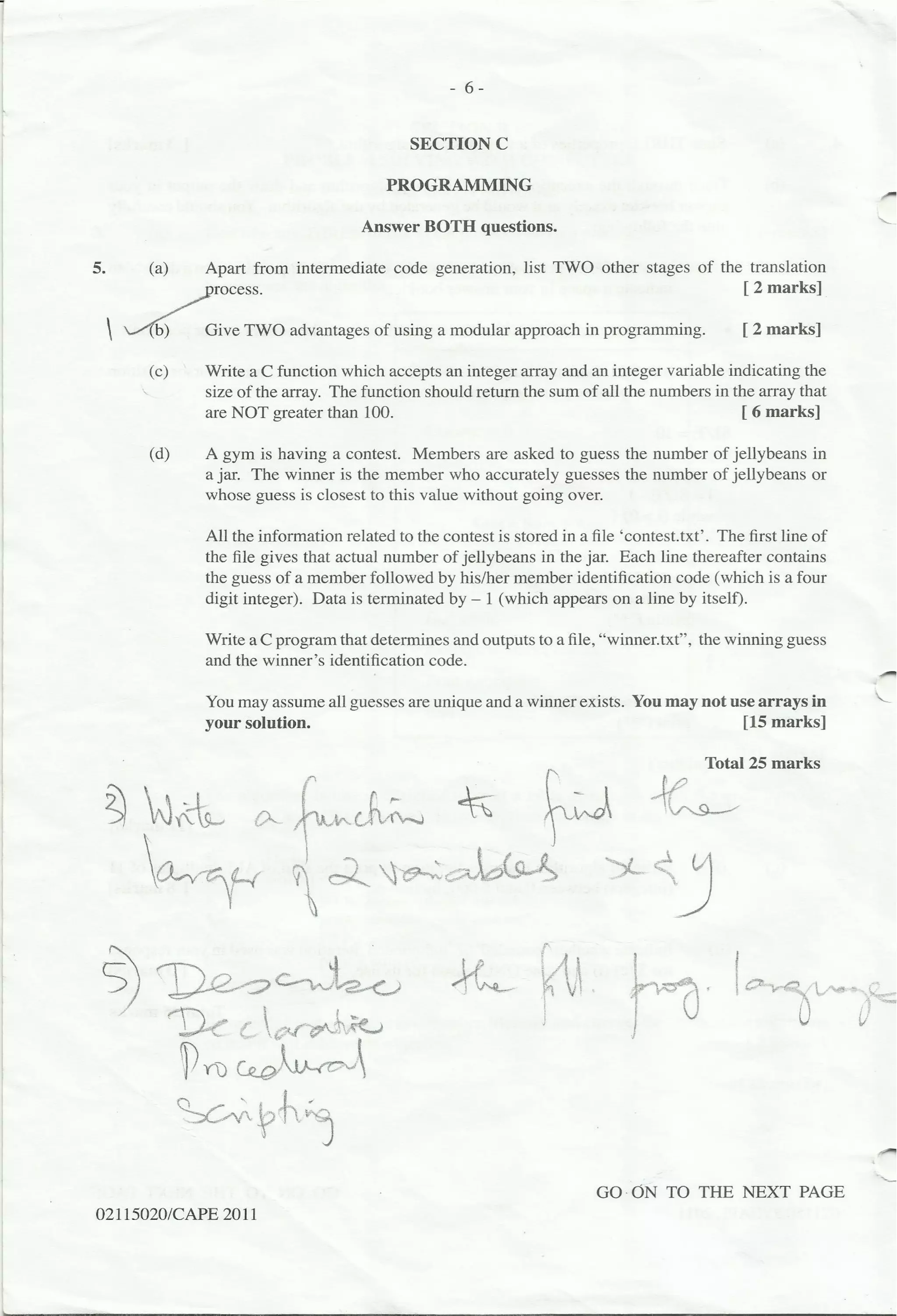 2011 CAPE Computer Science Unit 1 Paper 02 - Past Paper