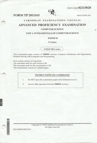 2011 CAPE Computer Science Unit 1 Paper 02 - Past Paper
