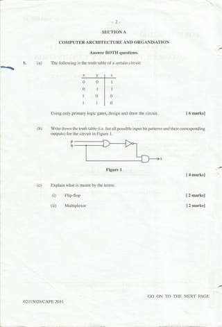 2011 CAPE Computer Science Unit 1 Paper 02 - Past Paper | PDF