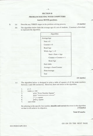 2011 CAPE Computer Science Unit 1 Paper 02 - Past Paper | PDF