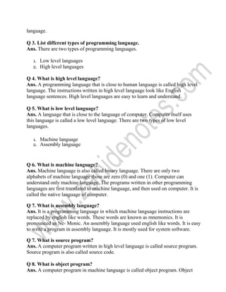Computer science 2nd year short questions notes (1) | PDF