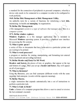 Computer science important short questions ICS Part 1 | DOCX