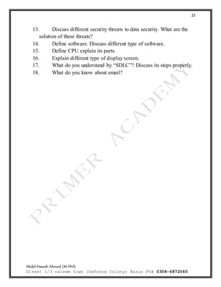 Computer science important short questions ICS Part 1 | DOCX