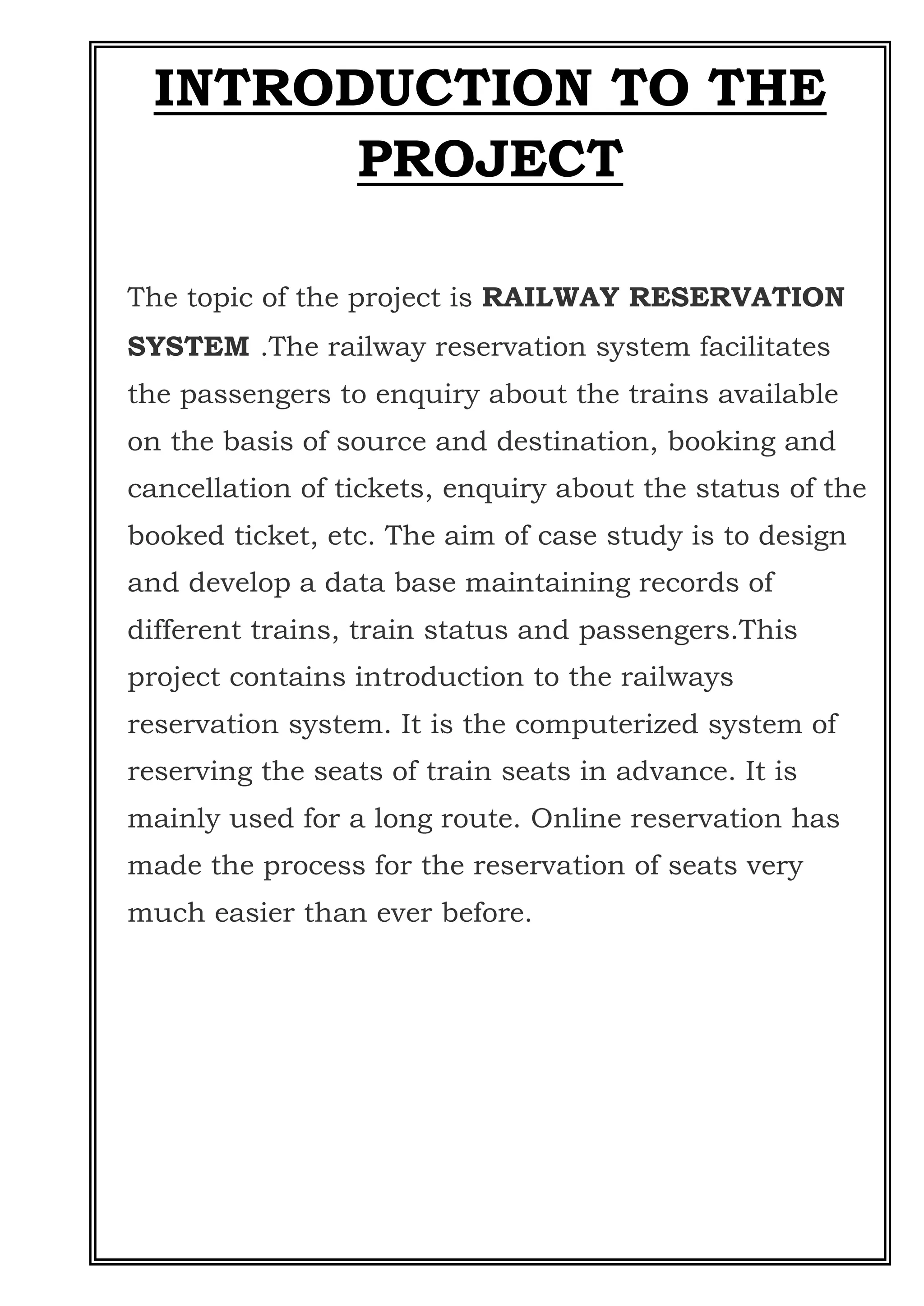 COMPUTER SCIENCE PROJECT OF RAILWAY RESERVATION SYSTEM PYTHON ...