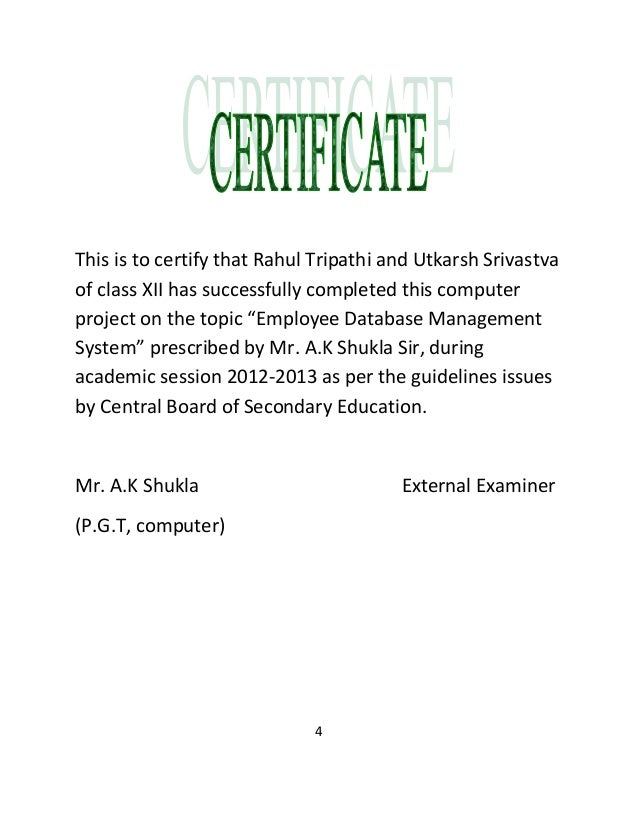project work certificate format