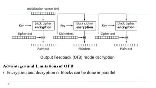 Advantages and Limitations of OFB
 Encryption and decryption of blocks can be done in parallel
 