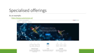 Specialised offerings
As an example:
◦ https://www.customvision.ai/
 