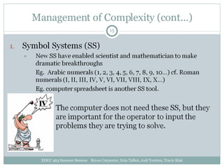 Management of Complexity (cont…) EDUC 463 Summer Session  Bryon Carpenter, Erin Talbot, Jodi Yorston, Travis Klak 