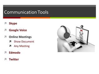 Communication Tools Skype Google Voice Online Meetings Show Document Any Meeting Edmodo Twitter 