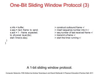 Computer Networks, Fifth Edition by Andrew Tanenbaum and David Wetherall, © Pearson Education-Prentice Hall, 2011
One-Bit Sliding Window Protocol (3)
A 1-bit sliding window protocol.
 