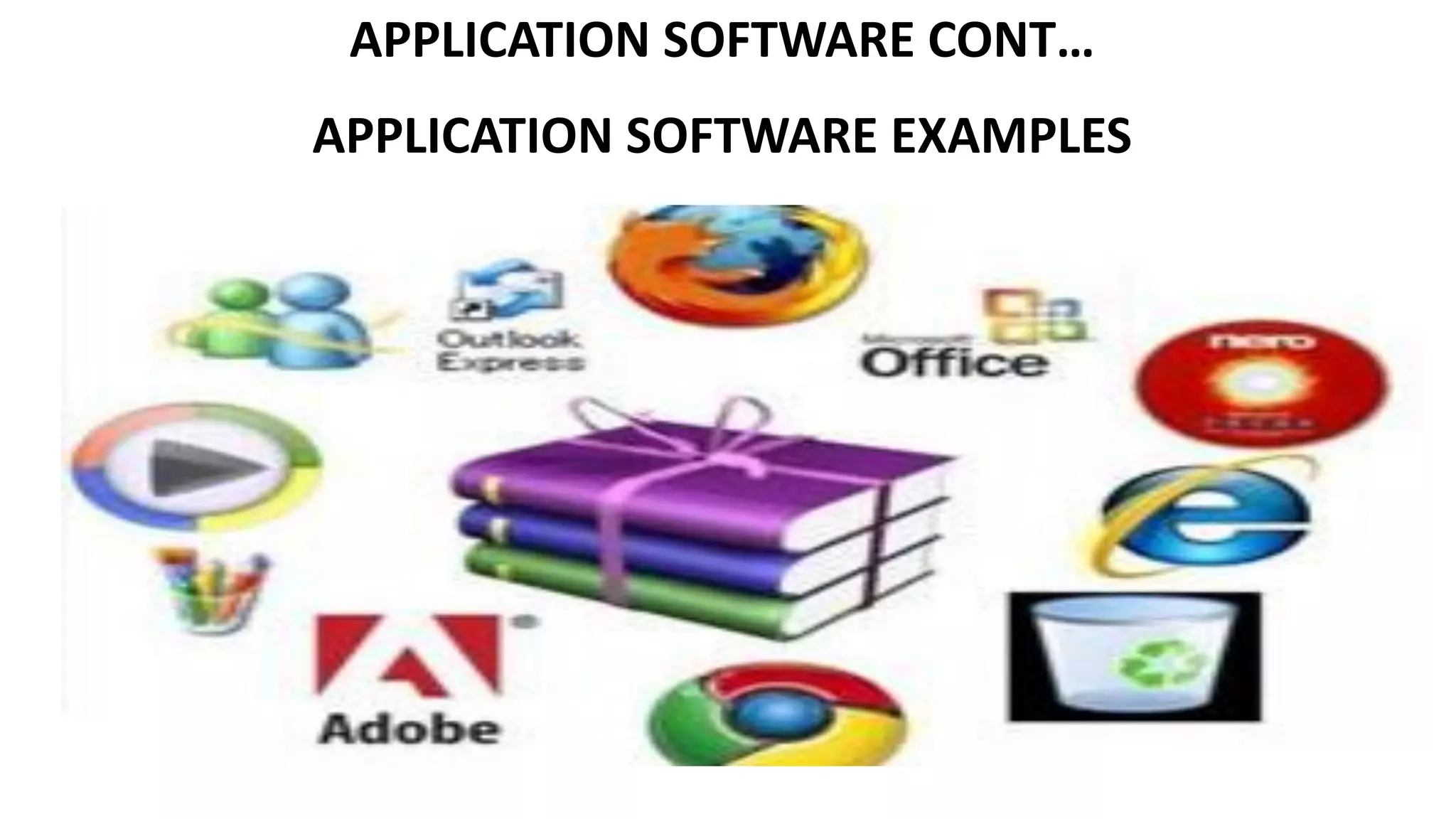 APPLICATION SOFTWARE CONT…
APPLICATION SOFTWARE EXAMPLES
 