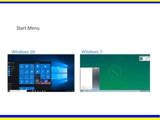 Start Menu
Windows 10: Windows 7:
 