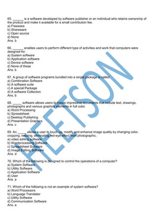 Computer Software MCQ (Application Related Question) | PDF