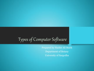 Types of Computer Software
Prepared by Haider Ali Malik
Department of Botany
University of Sargodha
 