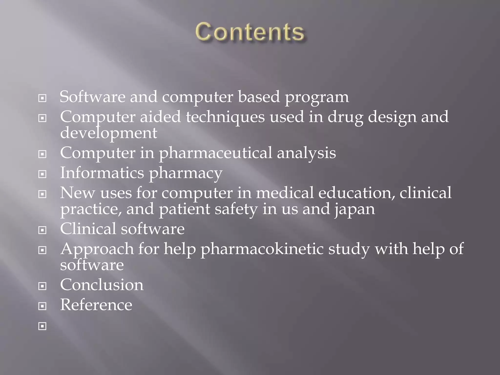 Computer software used in PHARMCAY AND PHARMACEUTICAL RESEARCH | PPTX ...