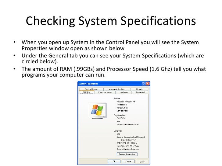 Computer Specifications And Program Minimum Requirements