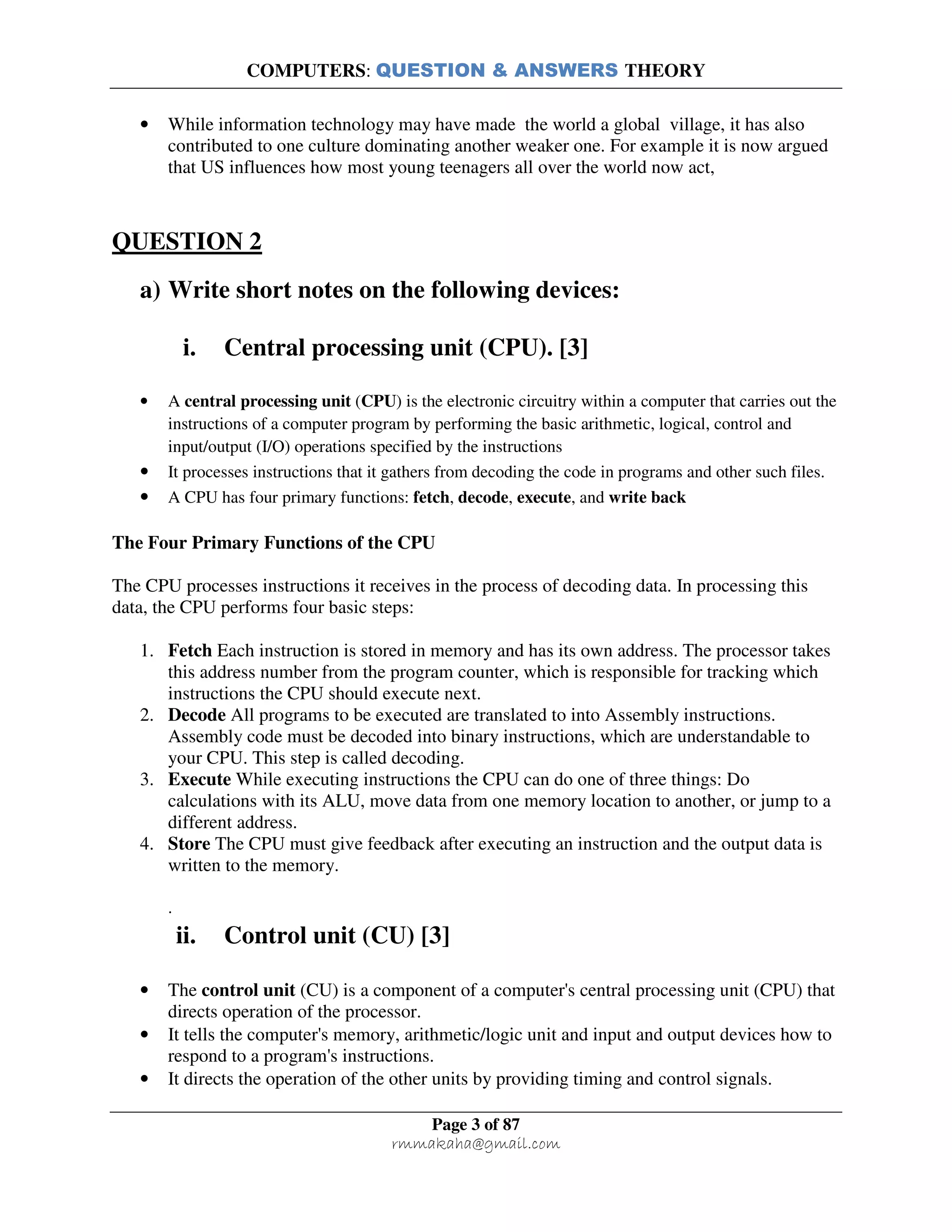 Computers: Questions & Answers Theory | PDF