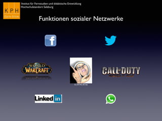 Institut für Fernstudien und didaktische Entwicklung	

Hochschulstandort Salzburg
CC BY-NC-SA inju
Funktionen sozialer Netzwerke
 