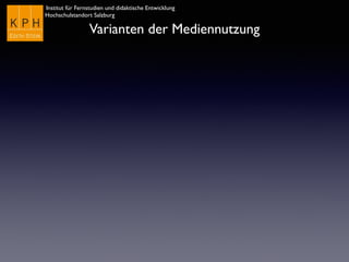 Institut für Fernstudien und didaktische Entwicklung	

Hochschulstandort Salzburg
Varianten der Mediennutzung
 