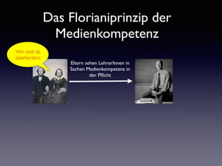 Das Florianiprinzip der
Medienkompetenz
Eltern sehen LehrerInnen in
Sachen Medienkompetenz in
der Pﬂicht
Wir sind da
überfordert
 
