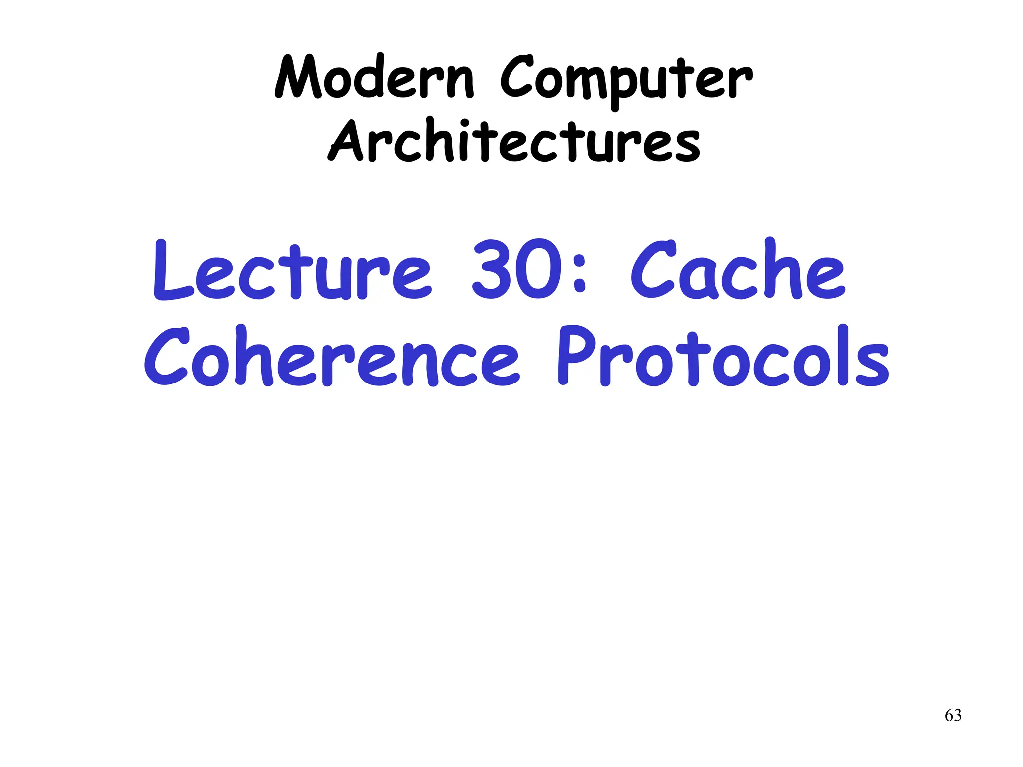 63
Modern Computer
Architectures
Lecture 30: Cache
Coherence Protocols
 