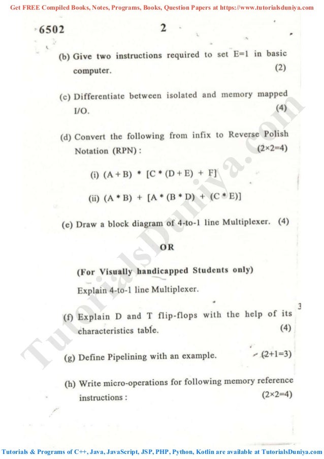 Computer system architecture question paper 2017 tutorialsduniya