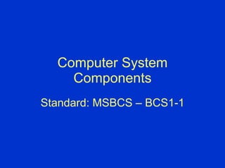 Computer System Components Standard: MSBCS – BCS1-1 