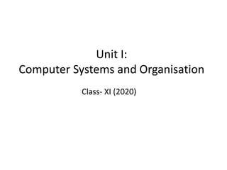 Unit I:
Computer Systems and Organisation
Class- XI (2020)
 