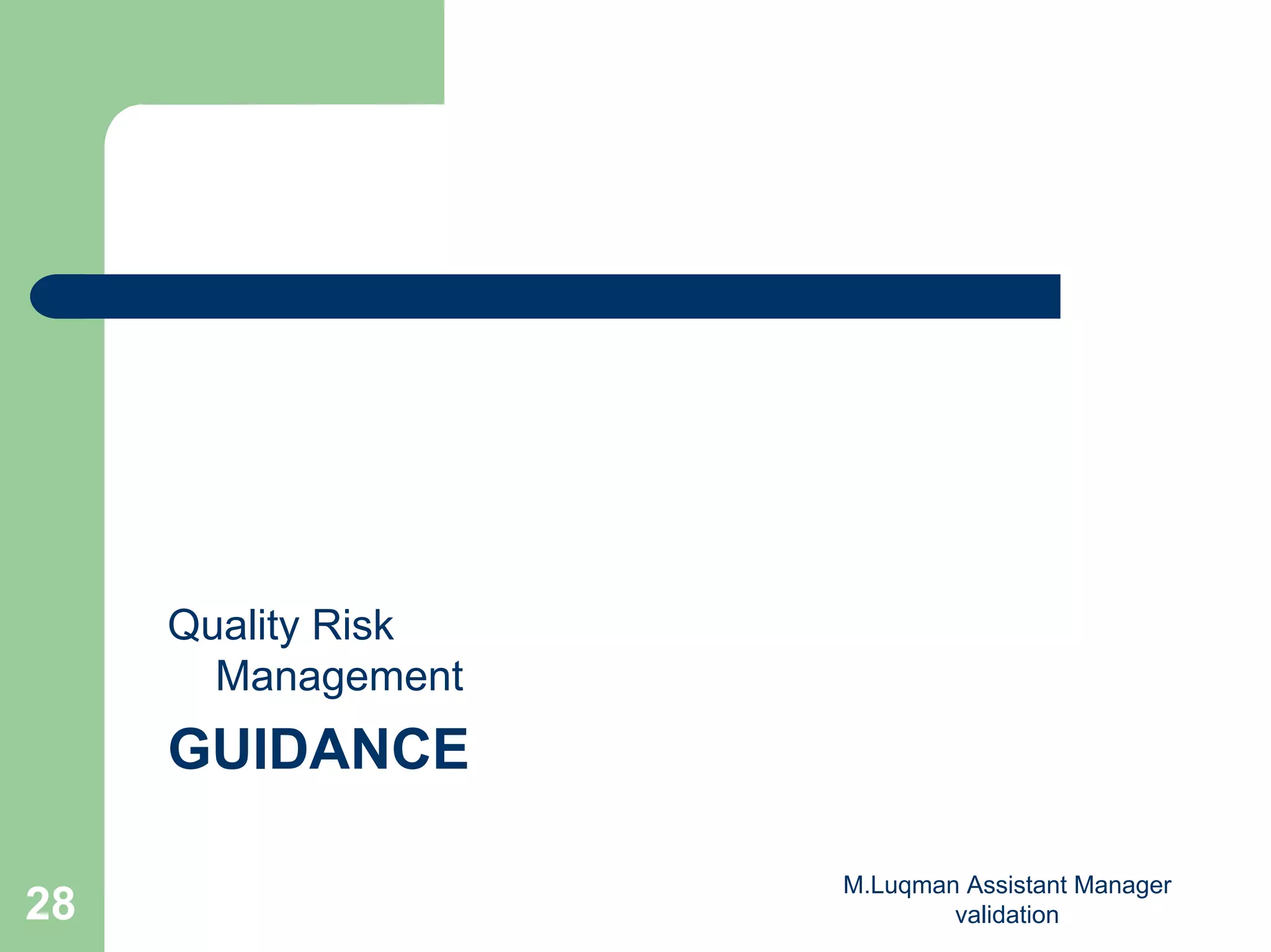 M.Luqman Assistant Manager
validation28
Quality Risk
Management
GUIDANCE
 