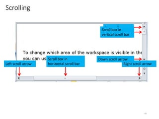 Scrolling
CMPTR
49
Left scroll arrow
Scroll box in
horizontal scroll bar Right scroll arrow
Up scroll arrow
Scroll box in
vertical scroll bar
Down scroll arrow
 