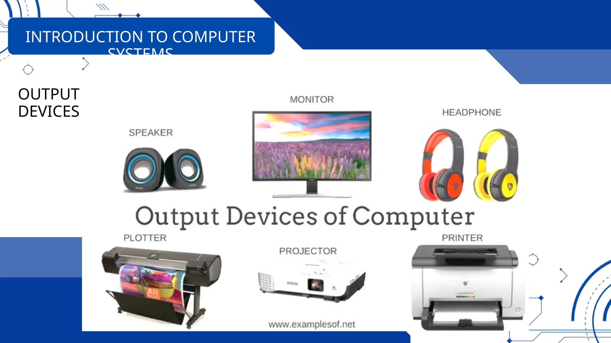 INTRODUCTION TO COMPUTER
SYSTEMS
OUTPUT
DEVICES
 